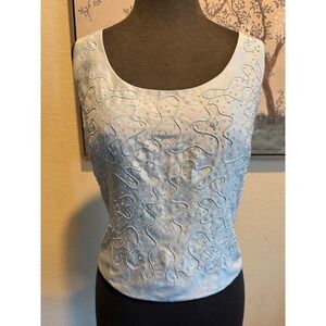 Karon Lawrence Blue 100% Silk Beaded Soutache Sleeveless Top Size 8 Formal Tank